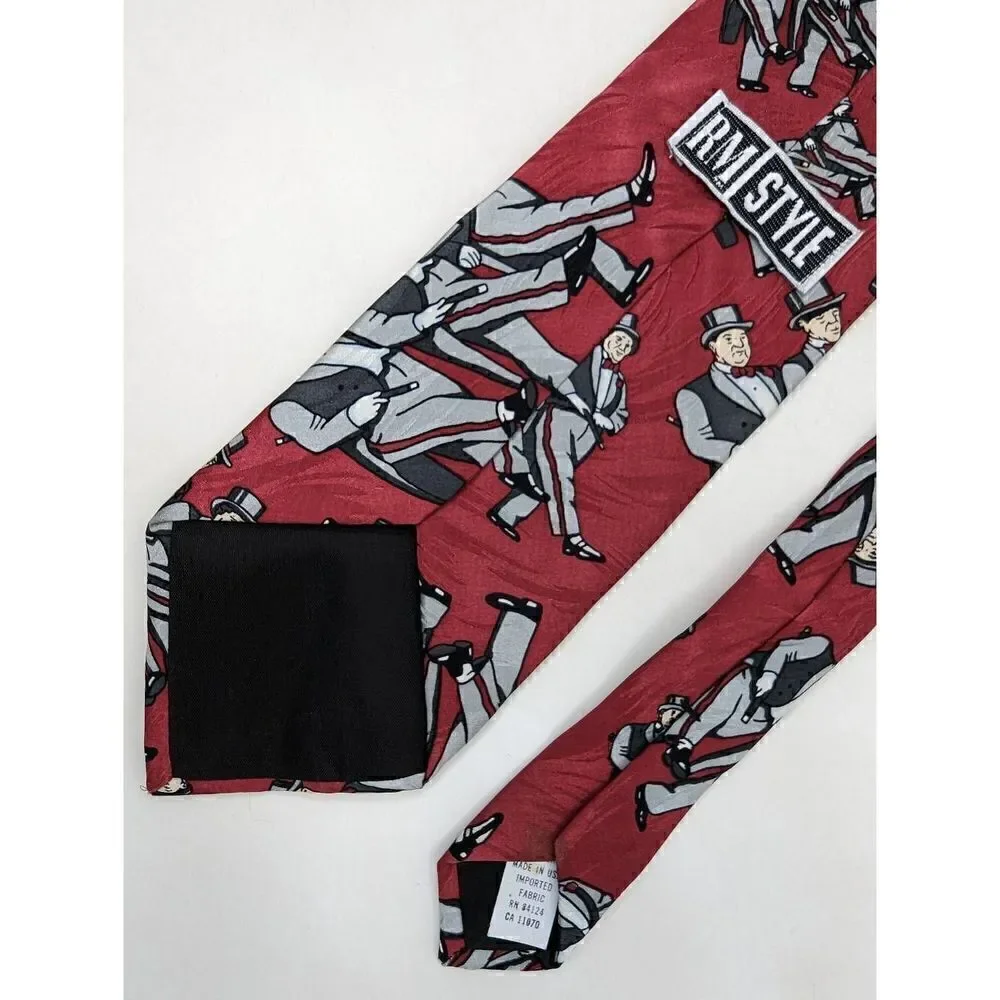 RM STYLE RALPH MARLIN SILK TIE THREE 3 STOOGES TUXEDO RED GRAY SMOOTH 3.75